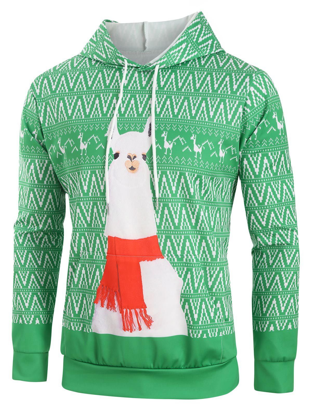

Christmas Sheep Geometric Print Drawstring Hoodie, Green