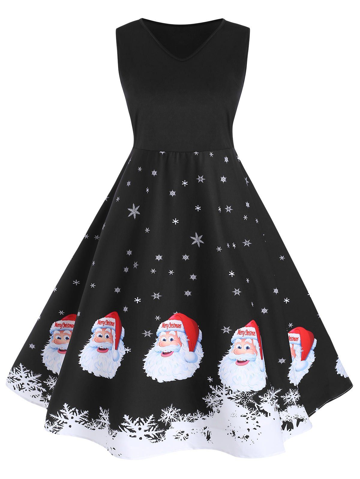 

Christmas Santa Claus Snowflake A Line Tank Dress, Black