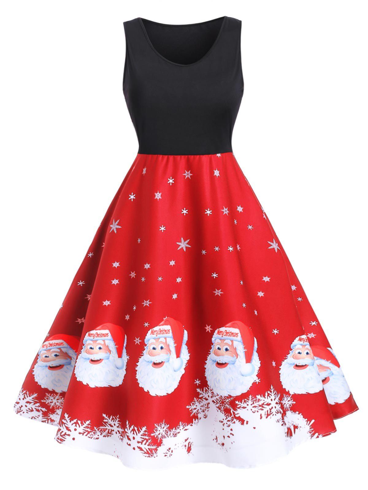

Christmas Santa Claus Snowflake A Line Tank Dress, Red