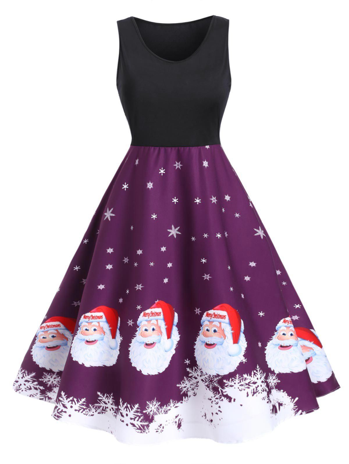 

Christmas Santa Claus Snowflake A Line Tank Dress, Purple flower