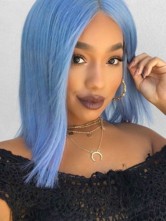 

Center Part Straight Synthetic Bob Medium Wig, Crystal blue