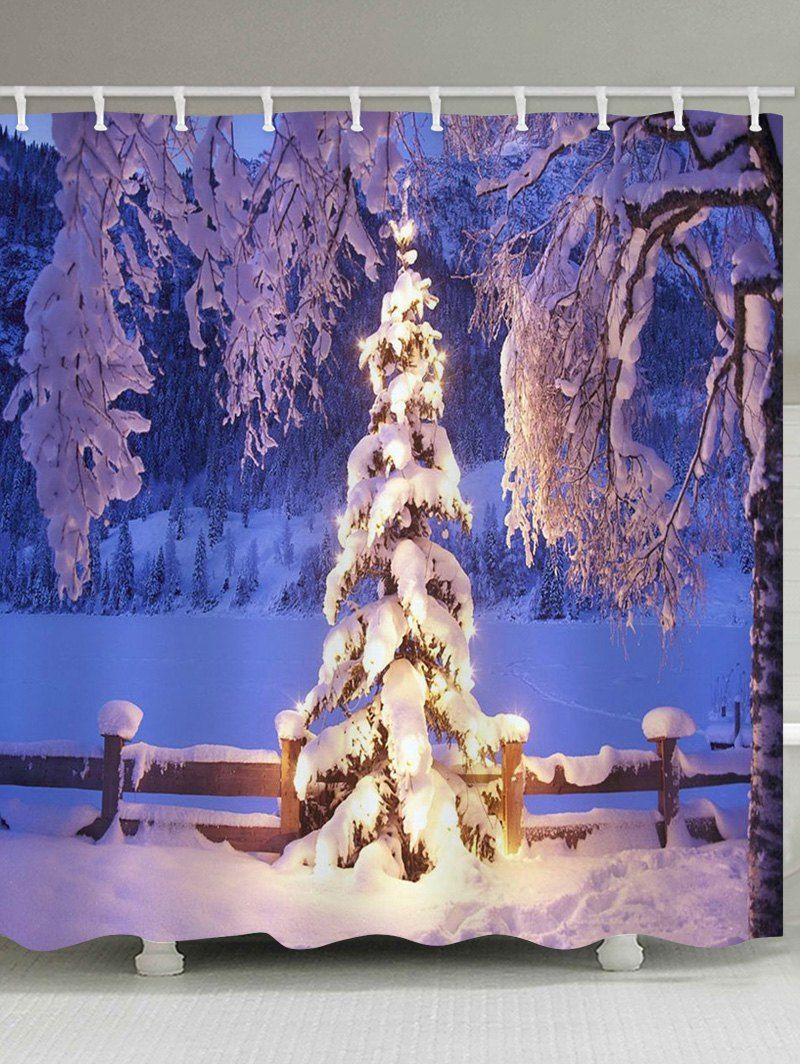 

Christmas Tree Snowfield Print Waterproof Bathroom Shower Curtain, Purple