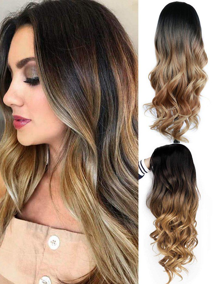 

Side Part Long Body Wave Ombre Synthetic Wig, Dark goldenrod