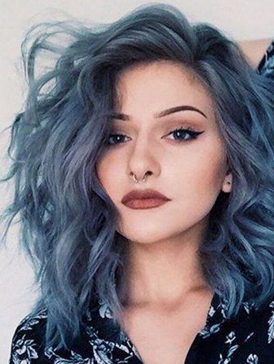 

Center Part Synthetic Wavy Medium Cosplay Wig, Peacock blue