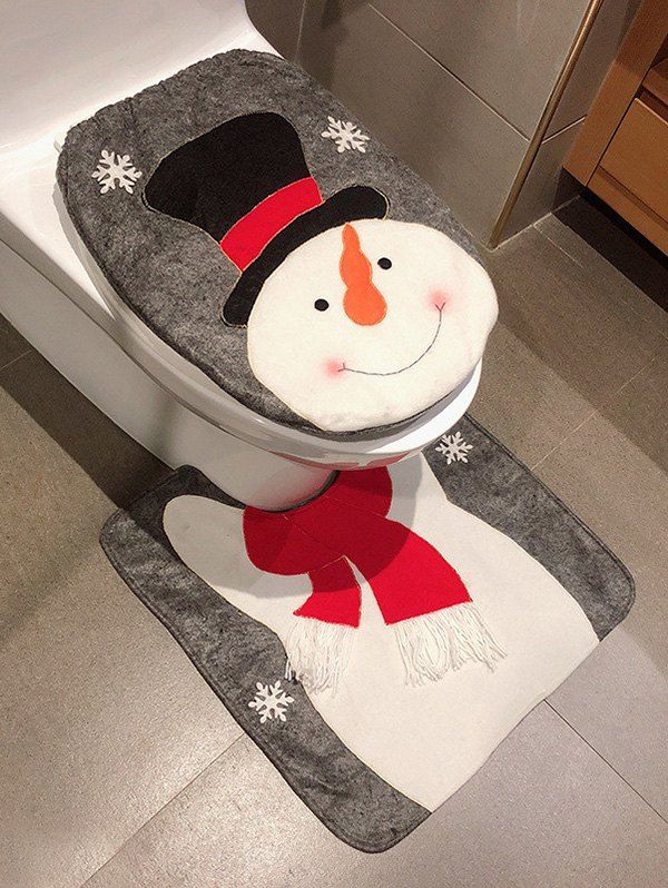 

Christmas Santa Claus Elk Snowman Pattern 2 Pcs Toilet Mat Set, Multi-b