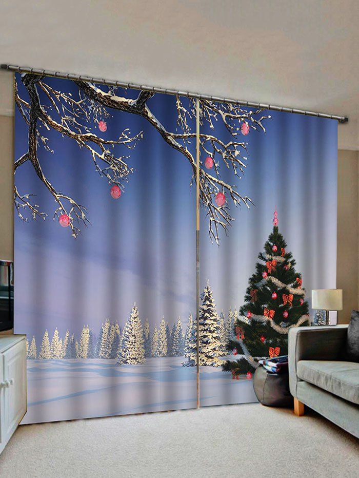 

Christmas Tree Snow Pattern Window Curtains, Multi