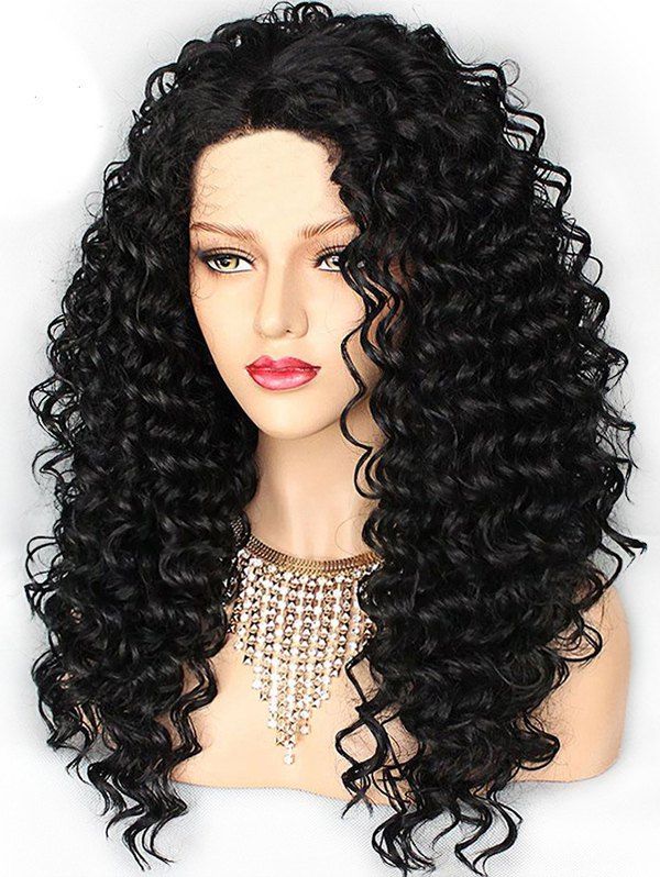 

Center Part Afro Curly Synthetic Fluffy Wig, Black