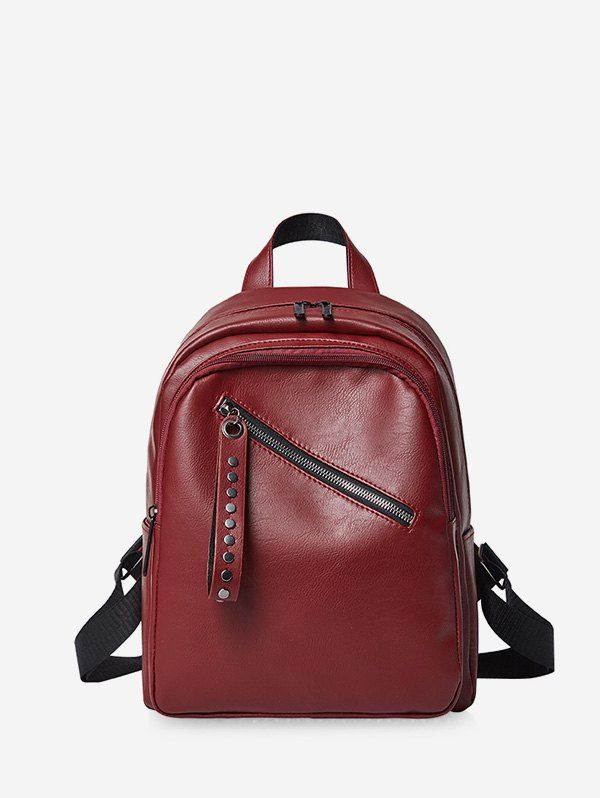 

PU Zipper Embellished Backpack, Red