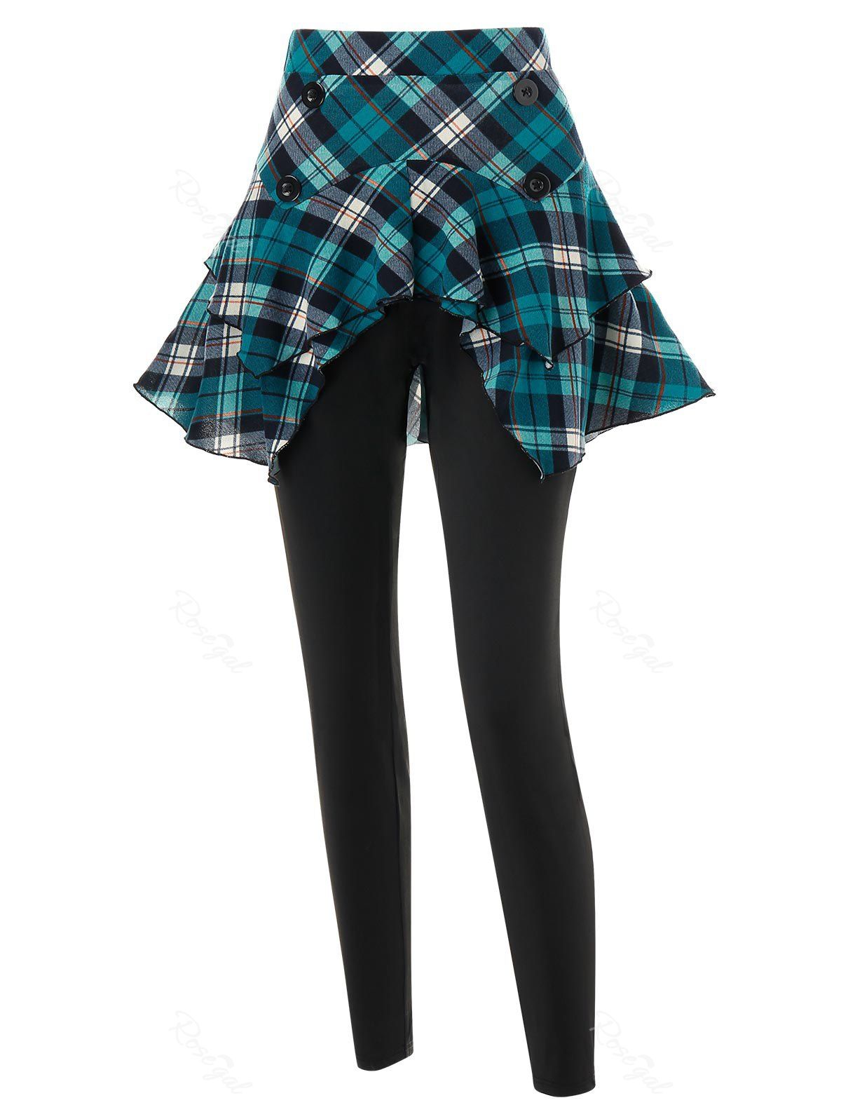 

Plus Size Faux Twinset Plaid Leggings, Black