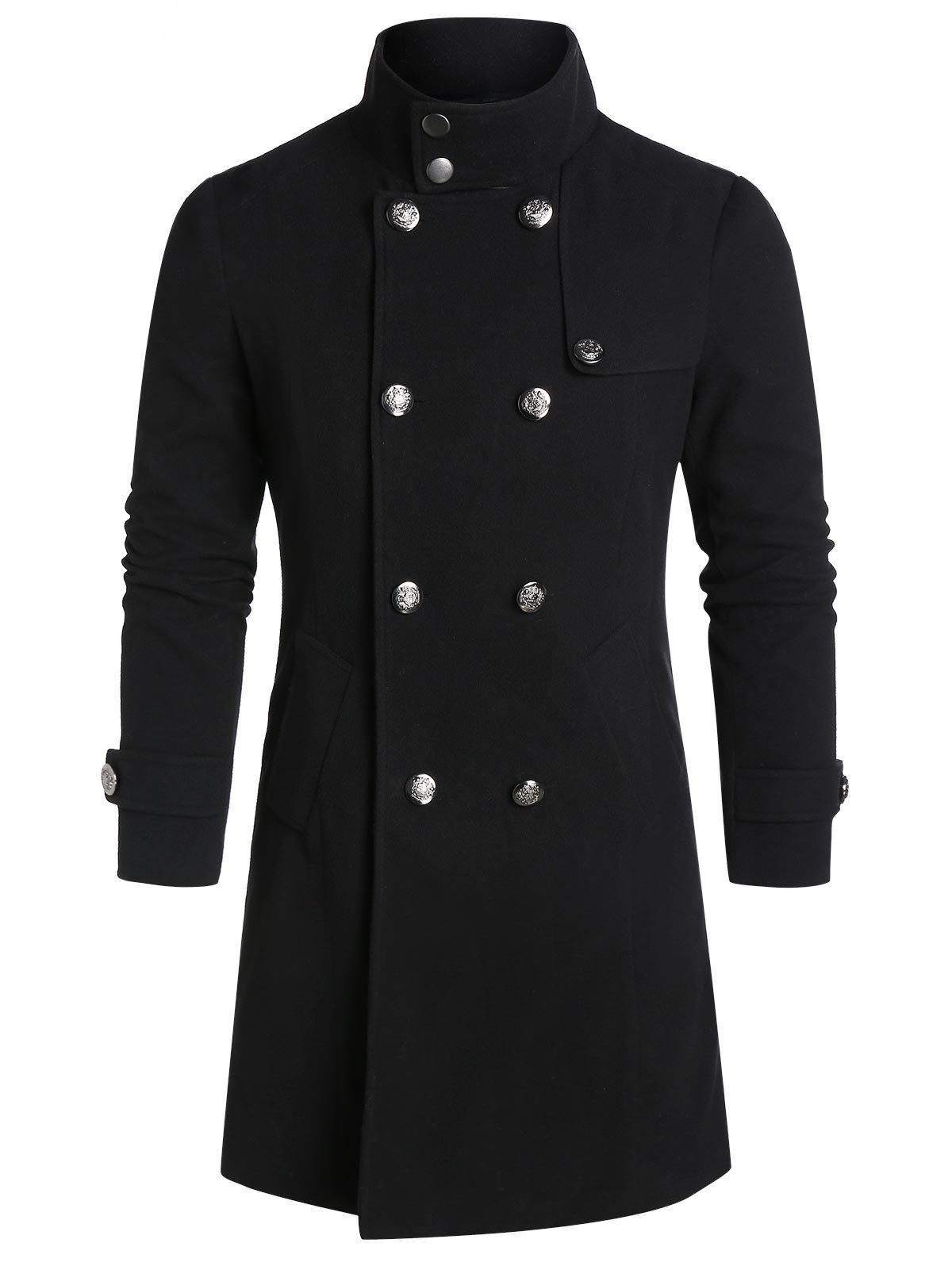 

Double Breasted Back Slit Wool Blend Vintage Coat, Black