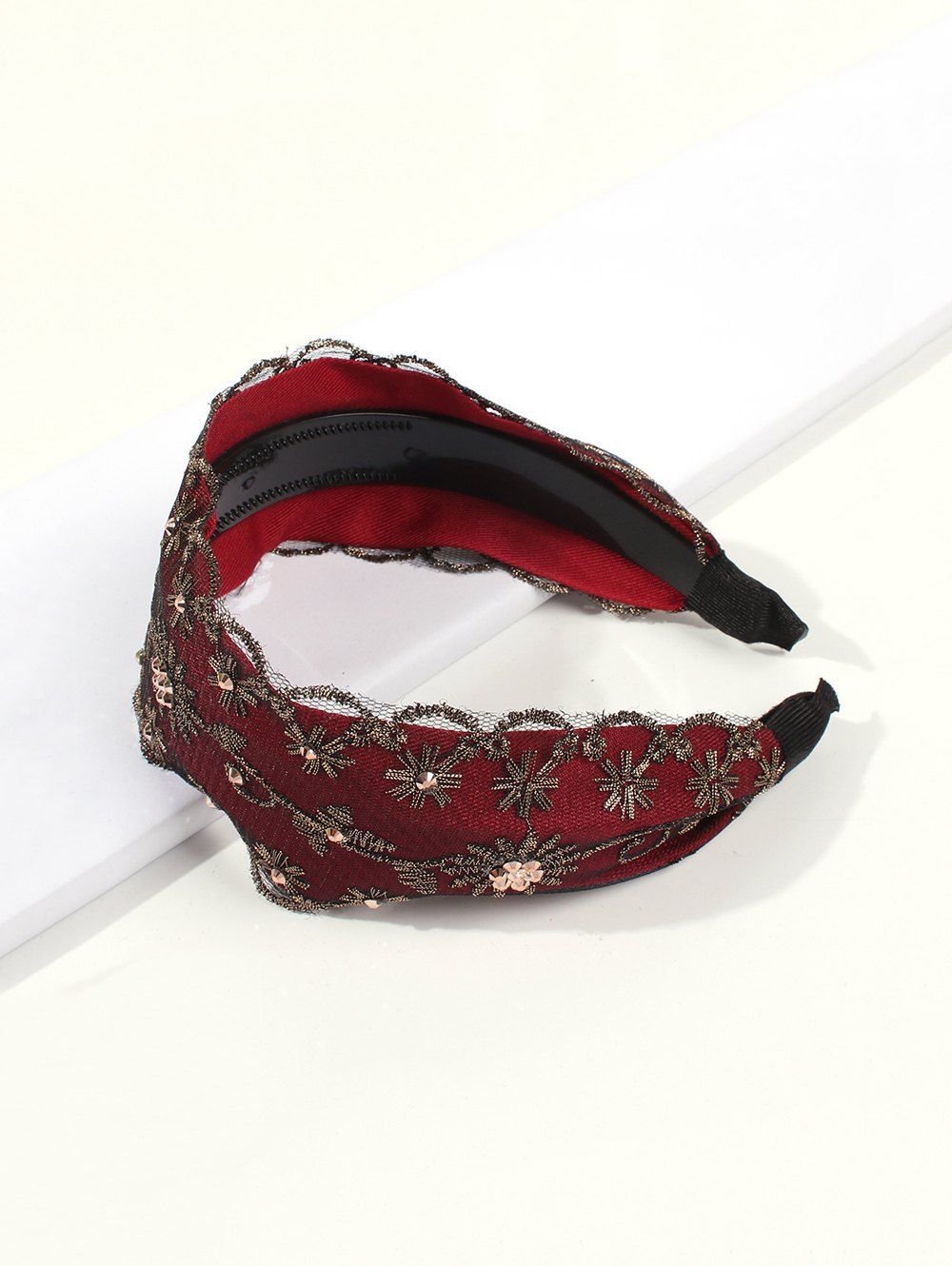 

Lace Embroidered Floral Wide Hairband, Multi-b