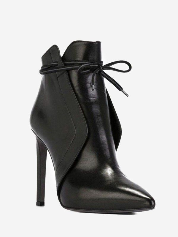 

Front Tie High Heel Pointed Toe Boots, Black