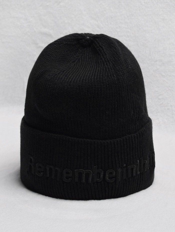 

Winter Letter Turn Up Edge Knitted Hat, Black