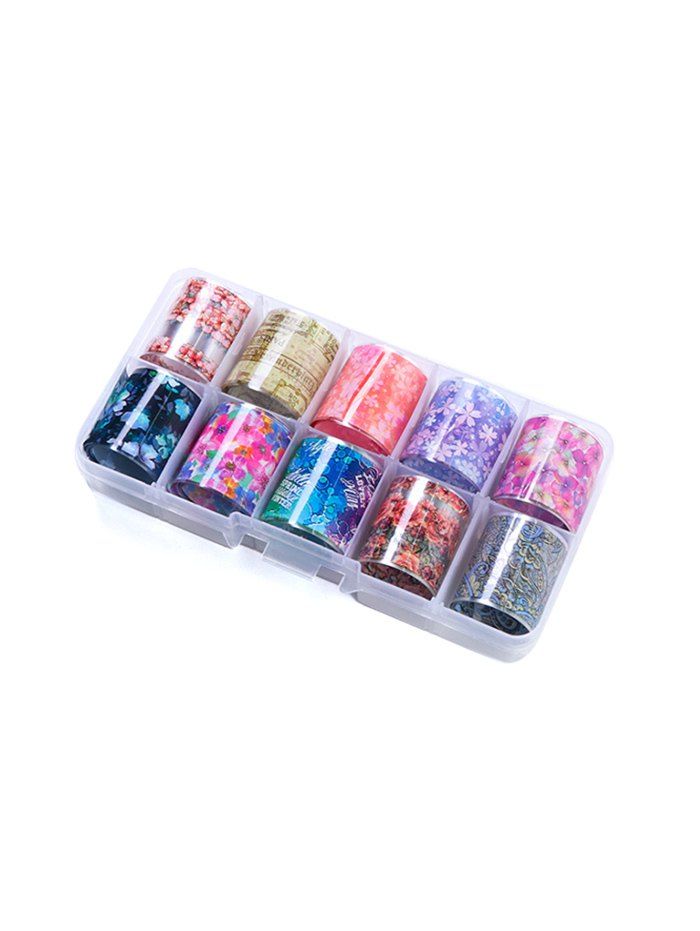 

10Pcs Flowers Pattern Print Nail Decoration, Multi-a
