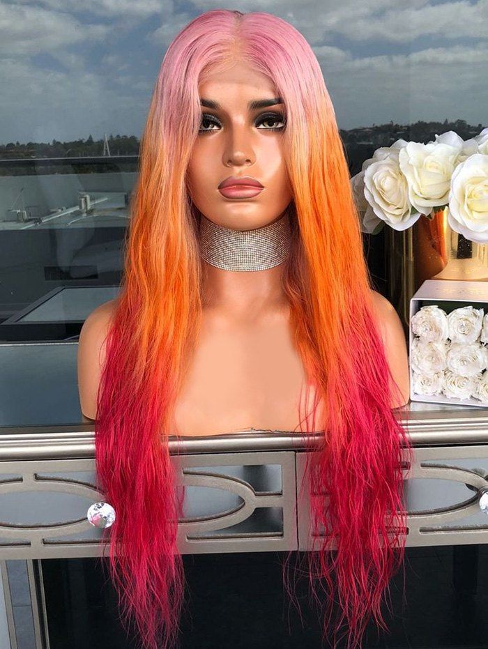 

Ombre Long Synthetic Straight Center Part Party Wig, Orange