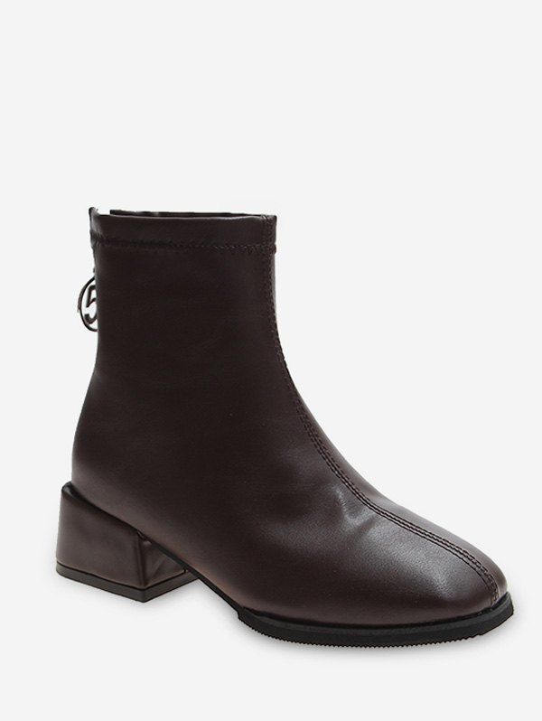 

Plain Square Toe Block Heel Ankle Boots, Brown