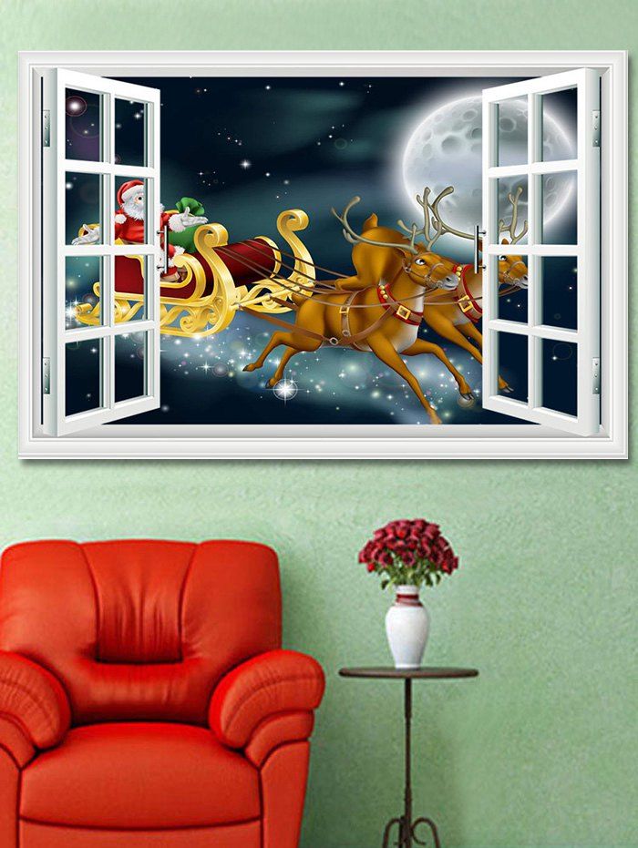 

Christmas Moon Elk Sleigh Print Decorative Wall Art Sticker, Multi