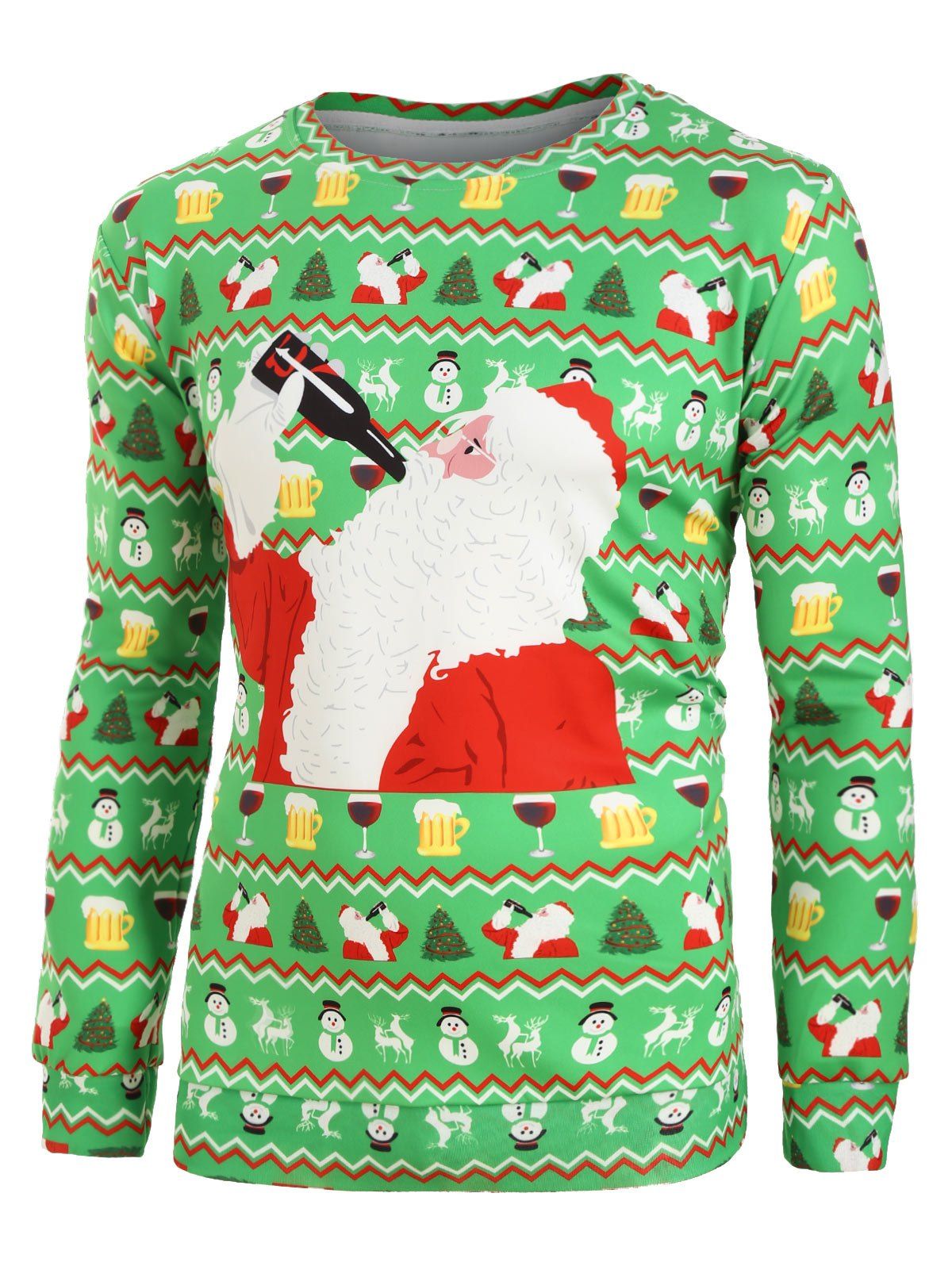 

Christmas Santa Drink Pattern Print Long Sleeve Sweatshirt, Green