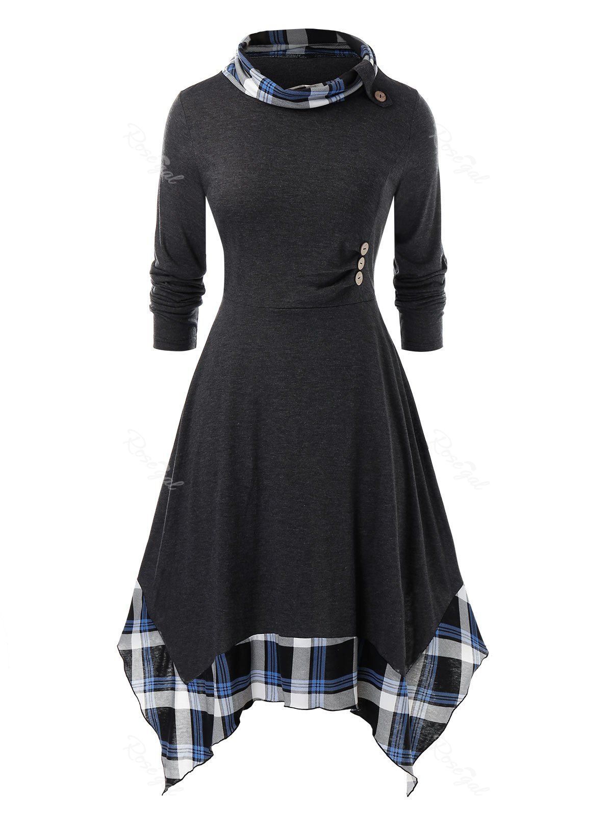 

Plus Size Plaid Handkerchief Dress, Black