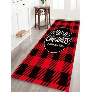 

Christmas Plaid Letter Print Floor Rug, Multi