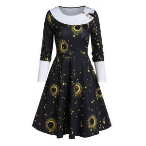 

Moon Star Print Mini A Line Dress, Black