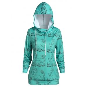 

Christmas Elk Couple Print Drawstring Hoodie, White