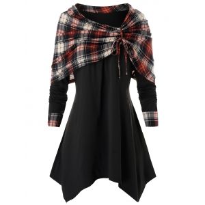 

Plus Size Plaid Handkerchief Long Sleeve Tee, Black