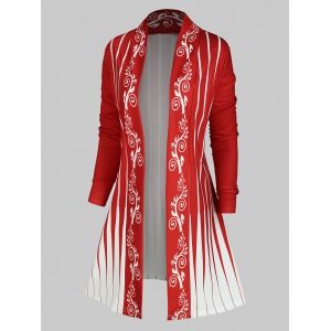 

Plus Size Printed Longline Cardigan, Red