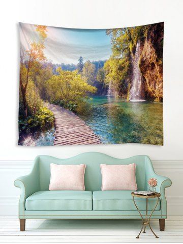 

Mountain River Forest Print Tapestry Wall Hanging Art Decoration, Pistachio green