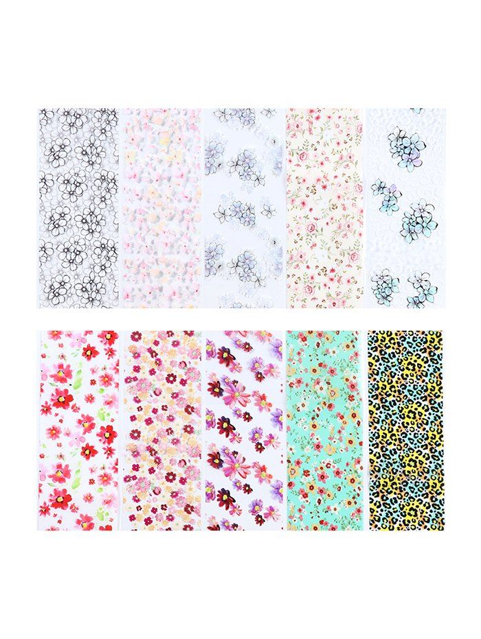 

10Pcs Small Flower Leopard Pattern Nail Stickers, Multi-a