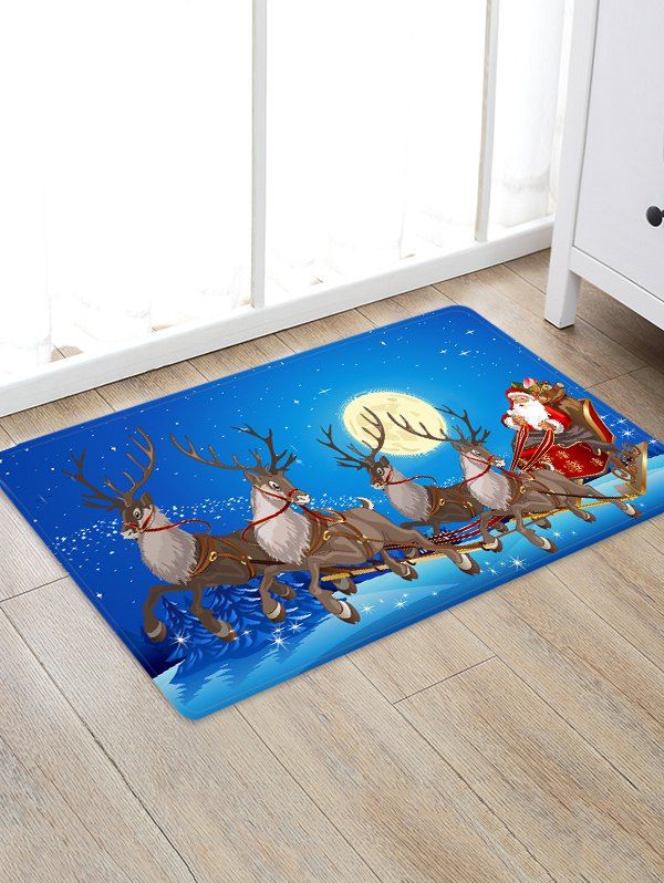 

Christmas Elk Santa Claus Print Floor Rug, Multi