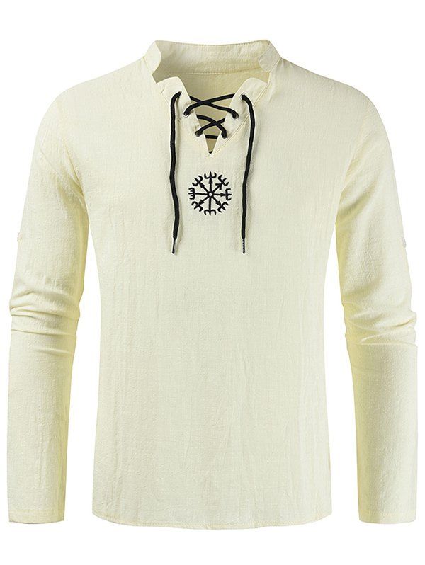 

Embroidery Lace-up Decorated Long-sleeved Shirt, Light khaki