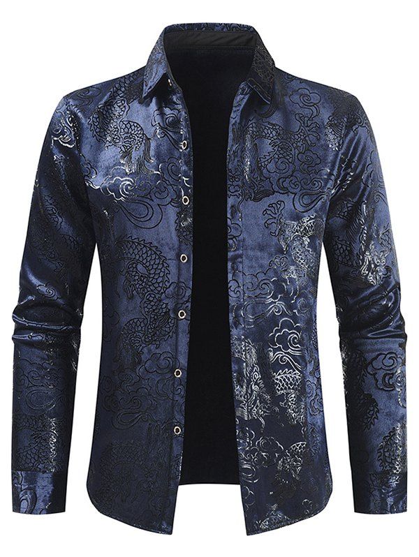 

Dragon Cloud Jacquard Button Fleece Shirt, Deep blue