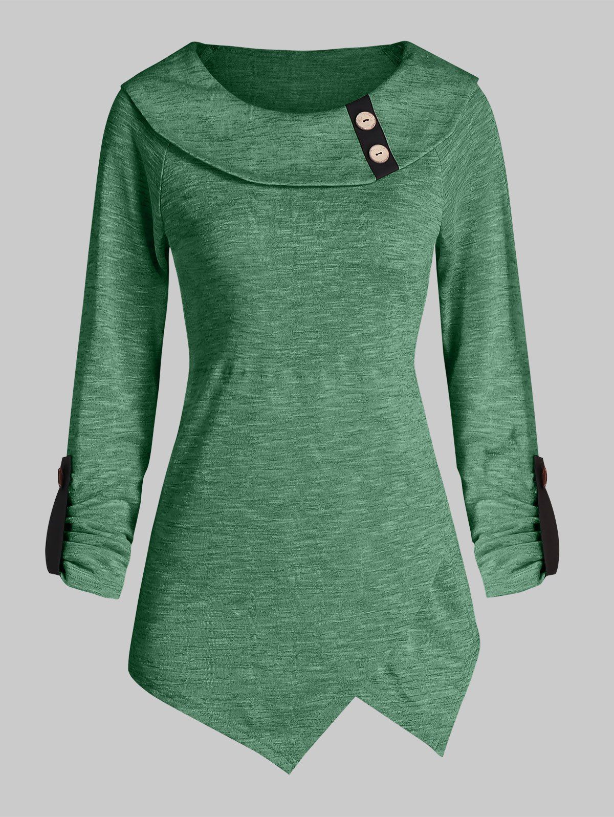 

Button Space Dye Irregular Long Sleeve Top, Dark green