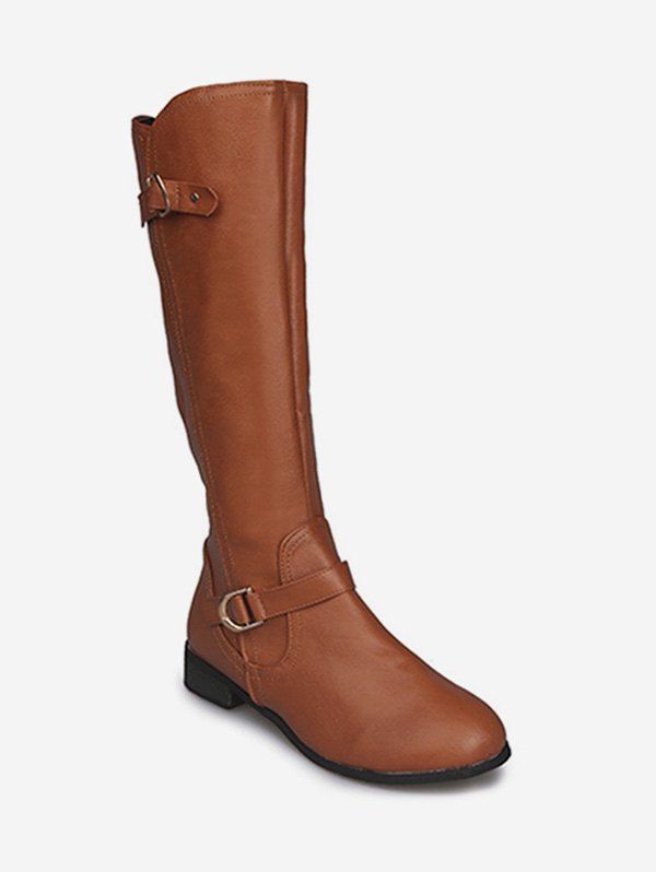 

Dual Buckle PU Leather Knee High Boots, Yellow
