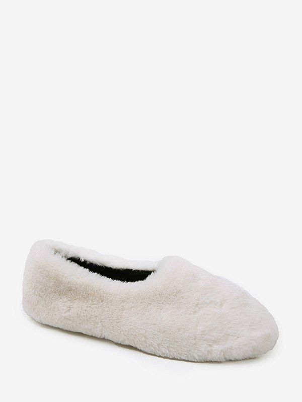 

Faux Fur Slip On Round Toe Shoes, White