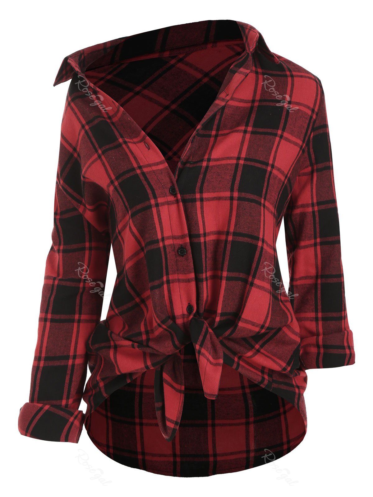 

Plus Size Plaid Button Up Shirt, Red