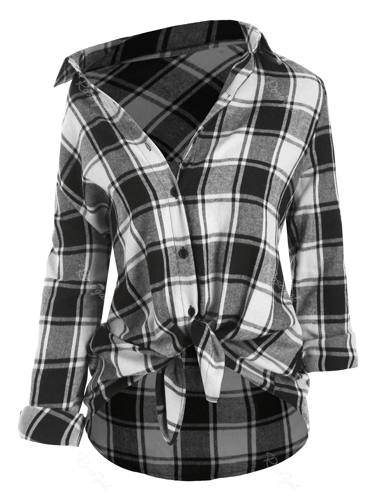 

Plus Size Plaid Button Up Shirt, Black