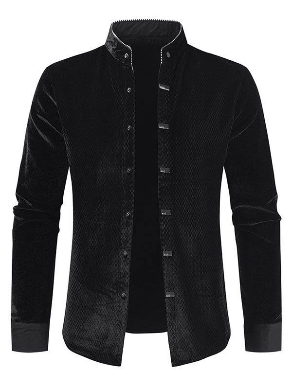 

Long Sleeve Velour Button Fleece Shirt, Black
