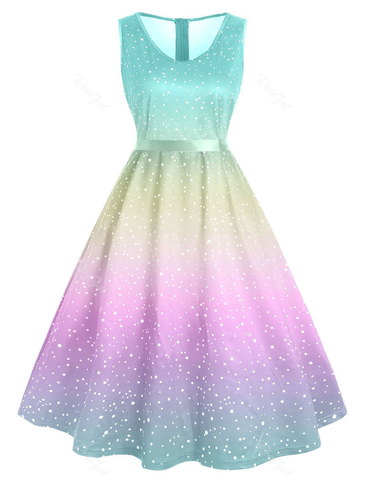 

Plus Size Vintage Polka Dot Ombre Swing Dress, Light pink