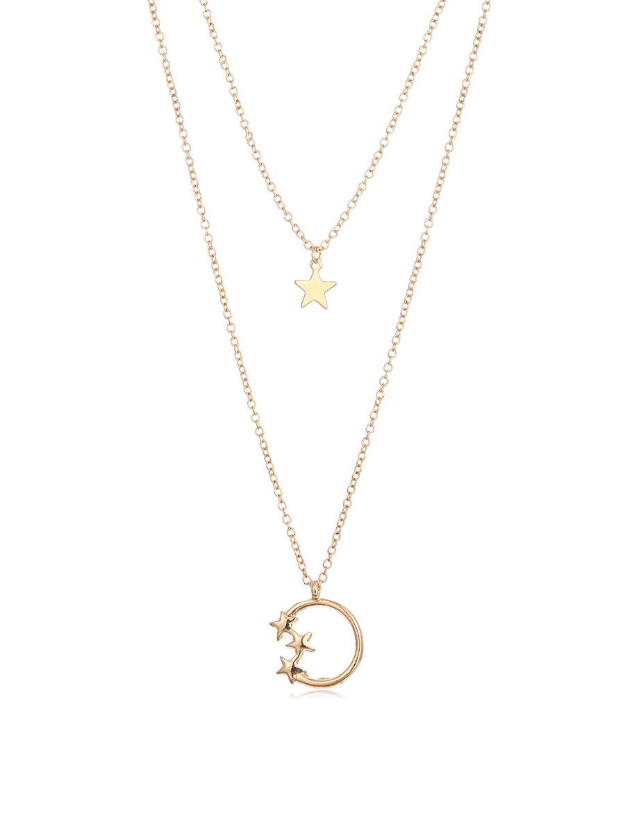 

Star Pattern Layered Necklace, Gold