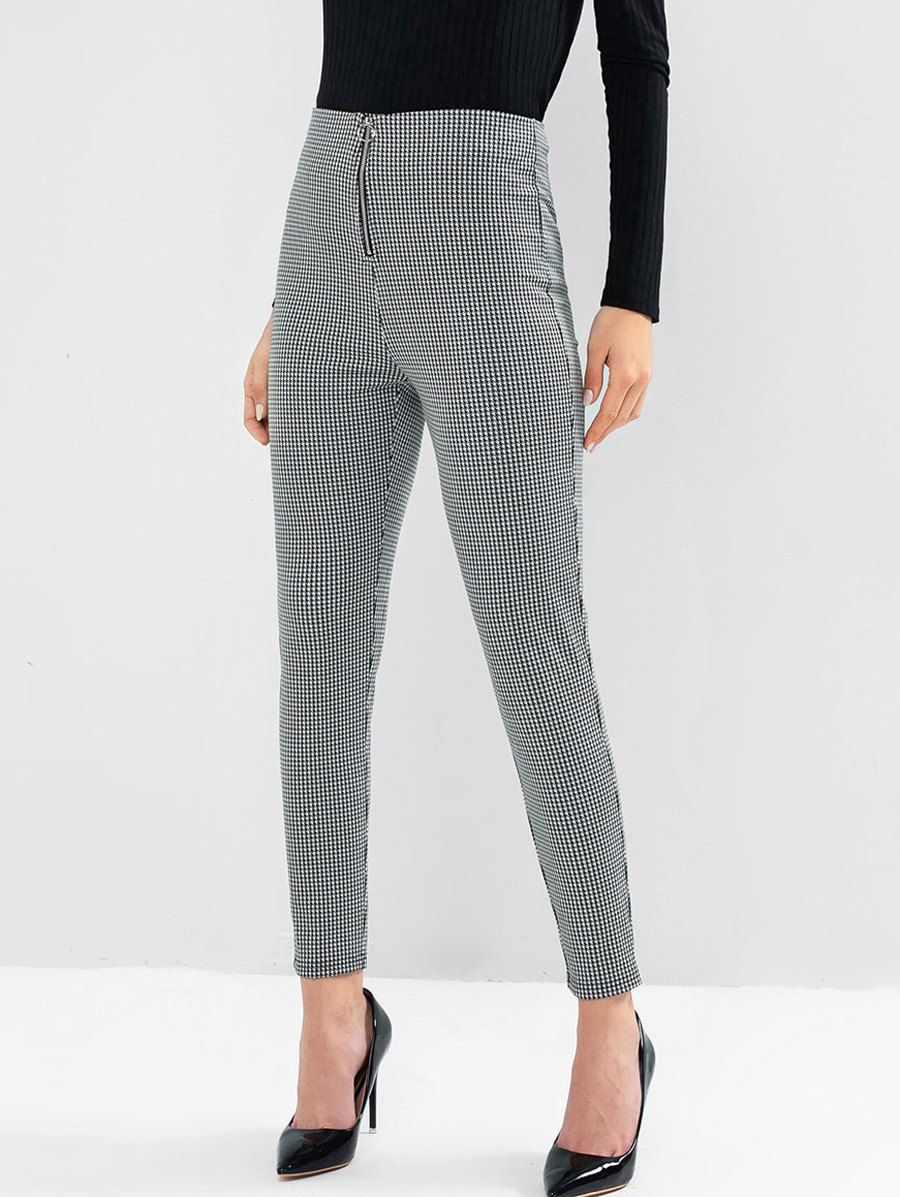

Houndstooth O Ring Zip High Waisted Leggings, Black