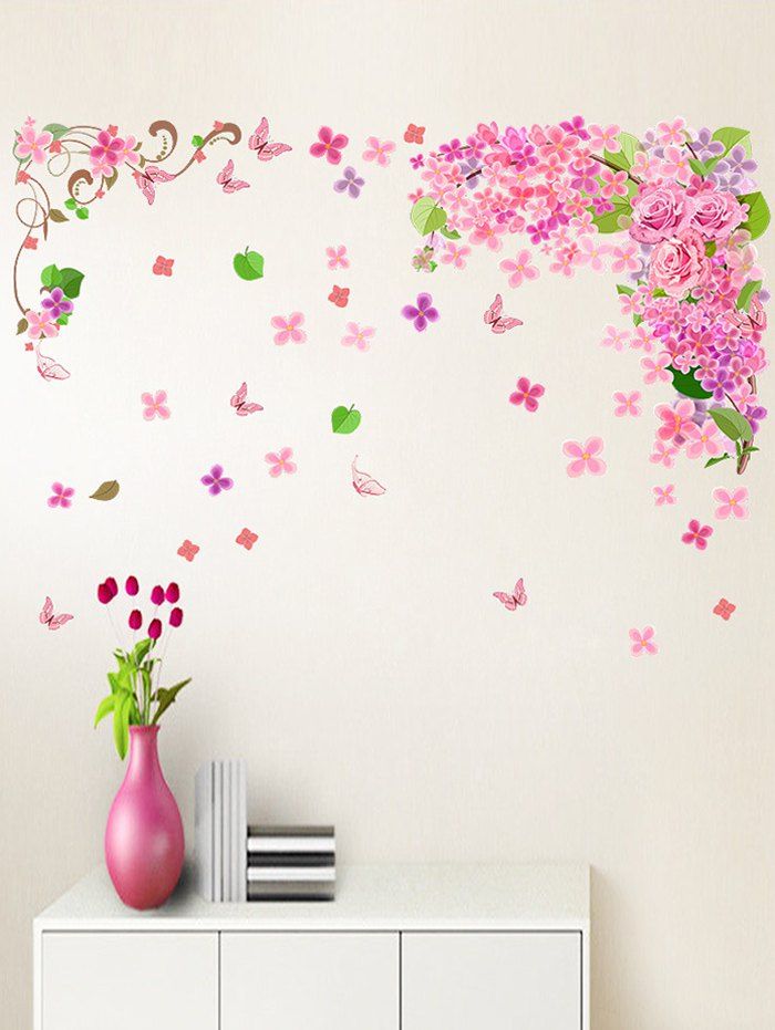 

Flowers and Butterflies Print Decorative Wall Art Stickers, Multi