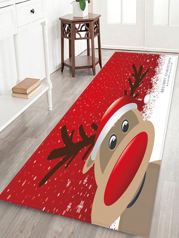 

Christmas Deer Snowflake Greeting Pattern Water Absorption Area Rug, Multi