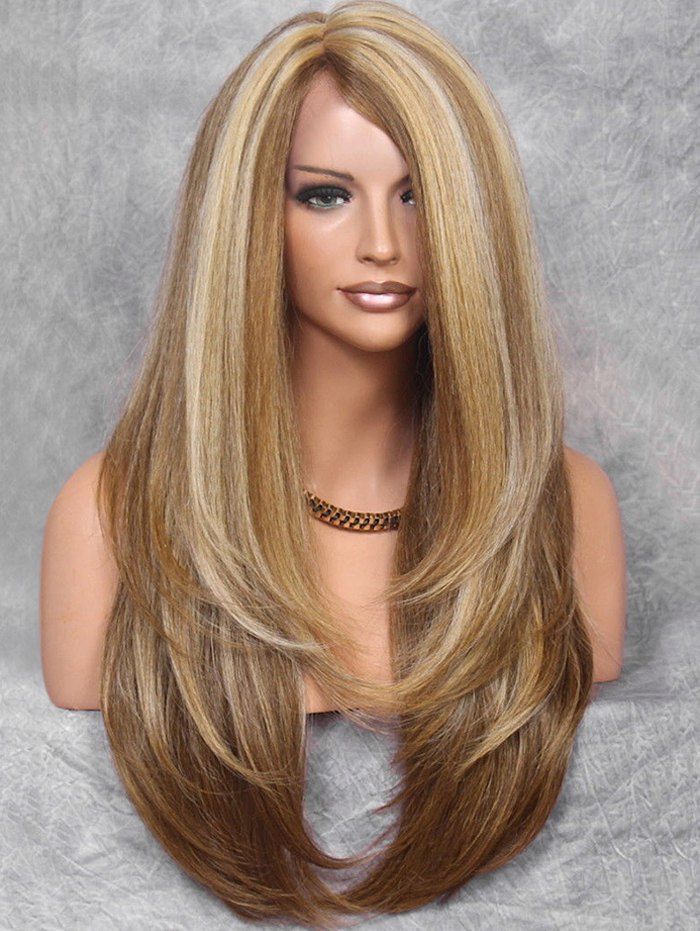 

Inclined Bang Colormix Straight Long Synthetic Wig, Dark goldenrod