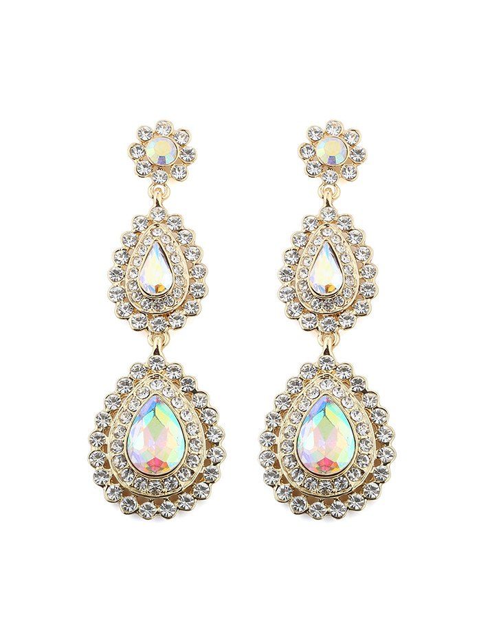 

Faux Gem Rhinestone Water Drop Shape Earrings, Gold