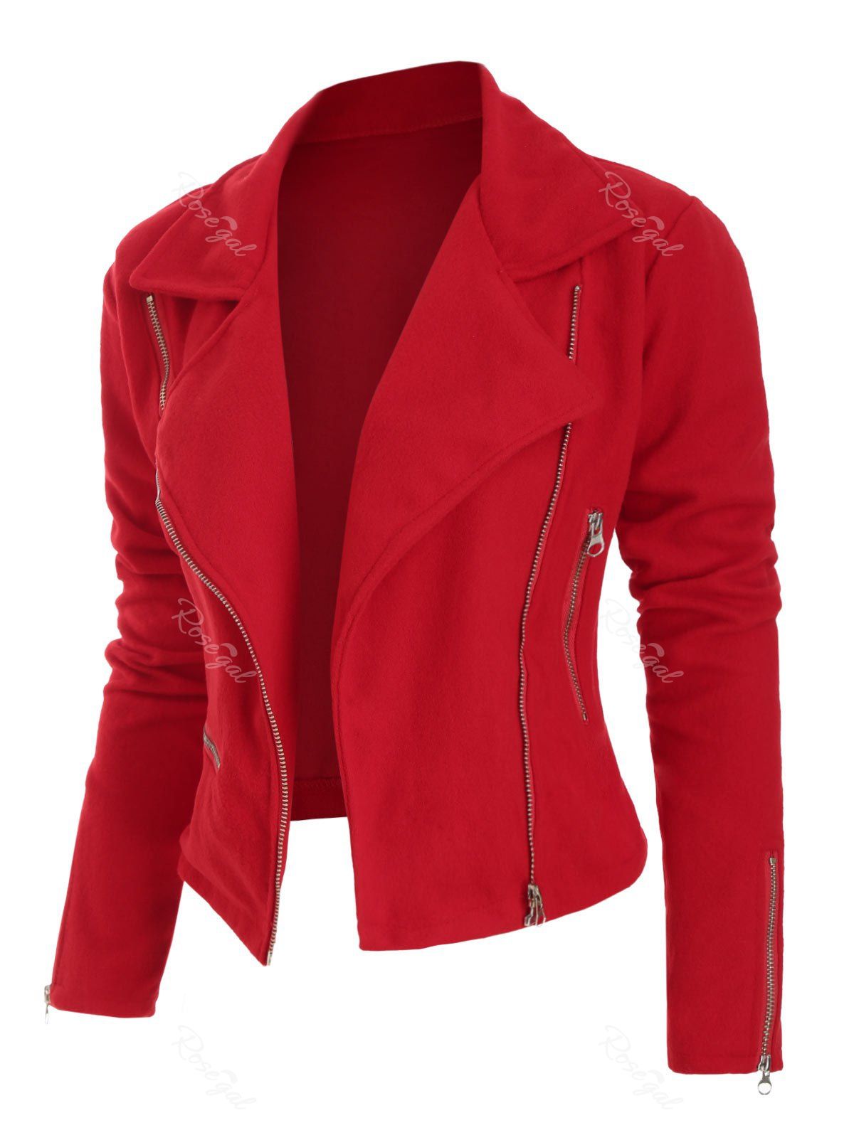 

Plus Size Zippered Slim Fit Jacket, Red