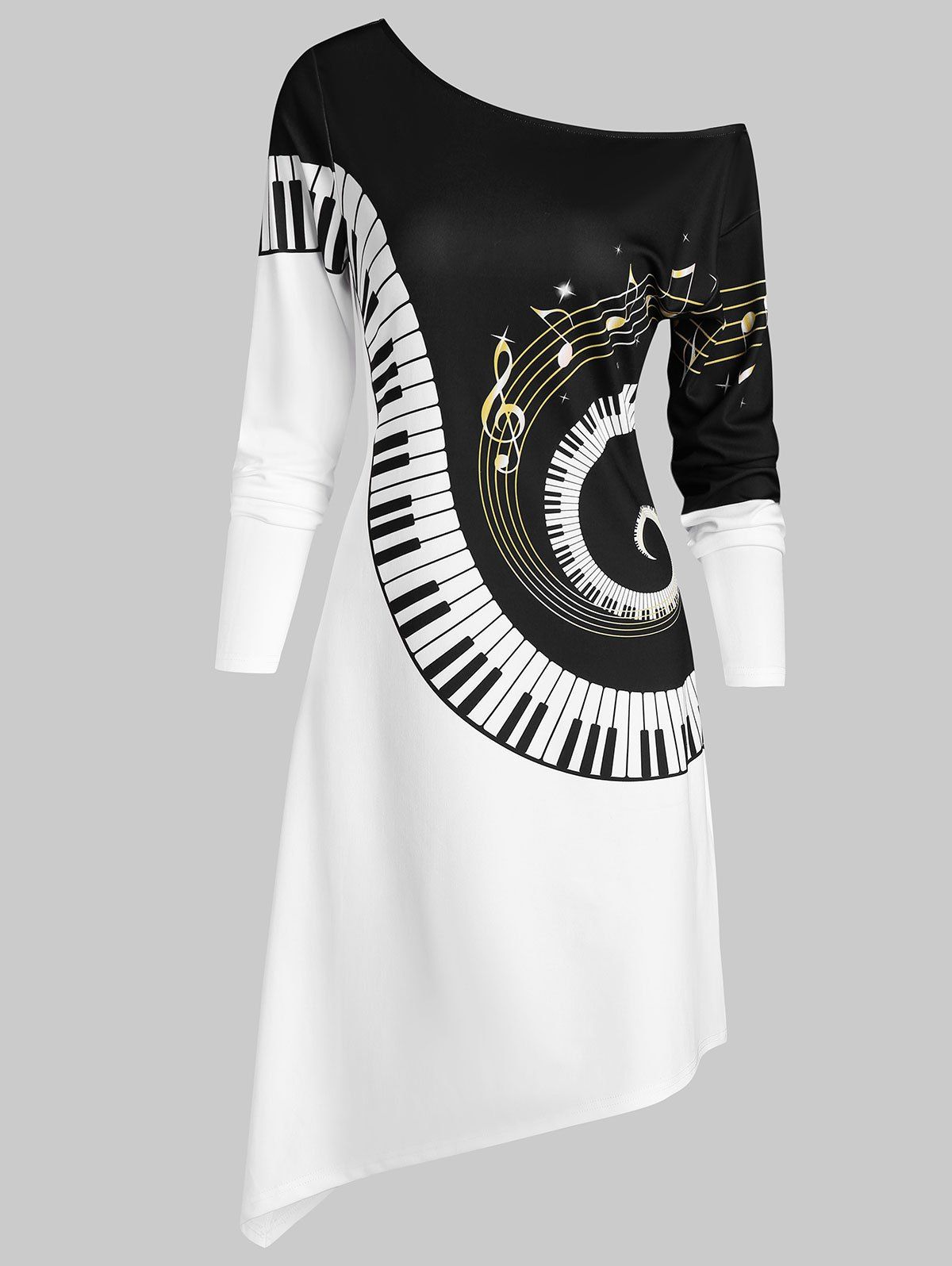 

Piano Graphic One Shoulder Asymmetric Dress, Multi-a