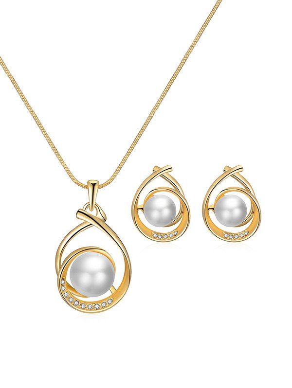 

Faux Pearl Rhinestone Necklace and Earrings, Gold
