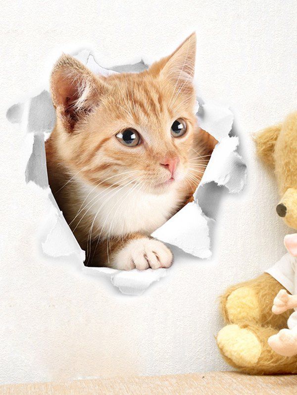 

Cat Broken Paper Print Decorative Wall Art Sticker, Multi